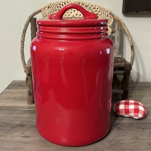 NWT RAE DUNN TALL BE MINE CERAMIC RED CANISTER - Picture 4 of 13